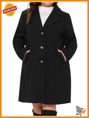 Women Plus Size Winter Pea Coat Notched Lapel Mid Length Overcoat
